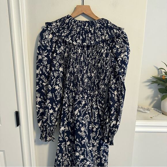 Anthropologie Moon River Navy Blue Smocked Cotton Floral Maxi Dress Small - Picture 9 of 12